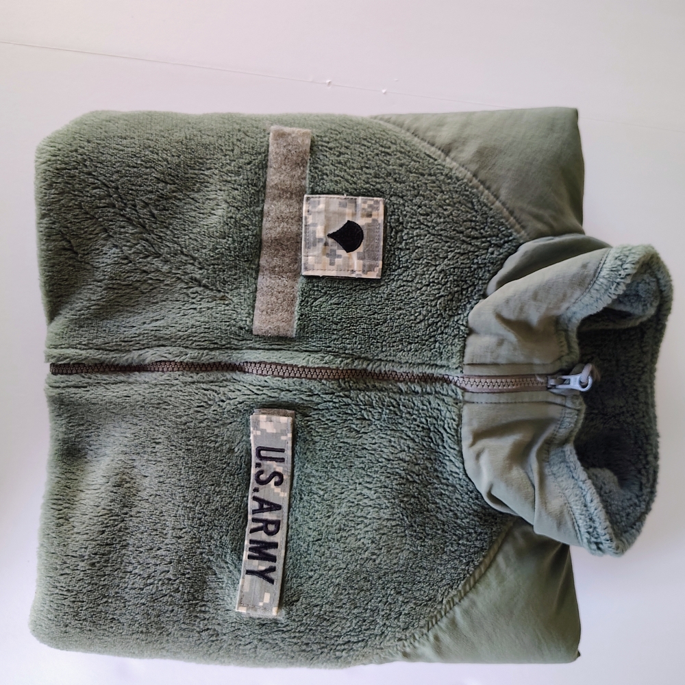 Olive Green Military Field Jacket with Fleece Accents